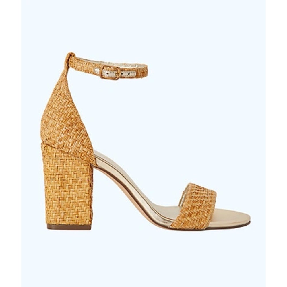Lilly Pulitzer Amber Lynn Sandals Leather Straw Block Heel Ankle Strap Sz 10